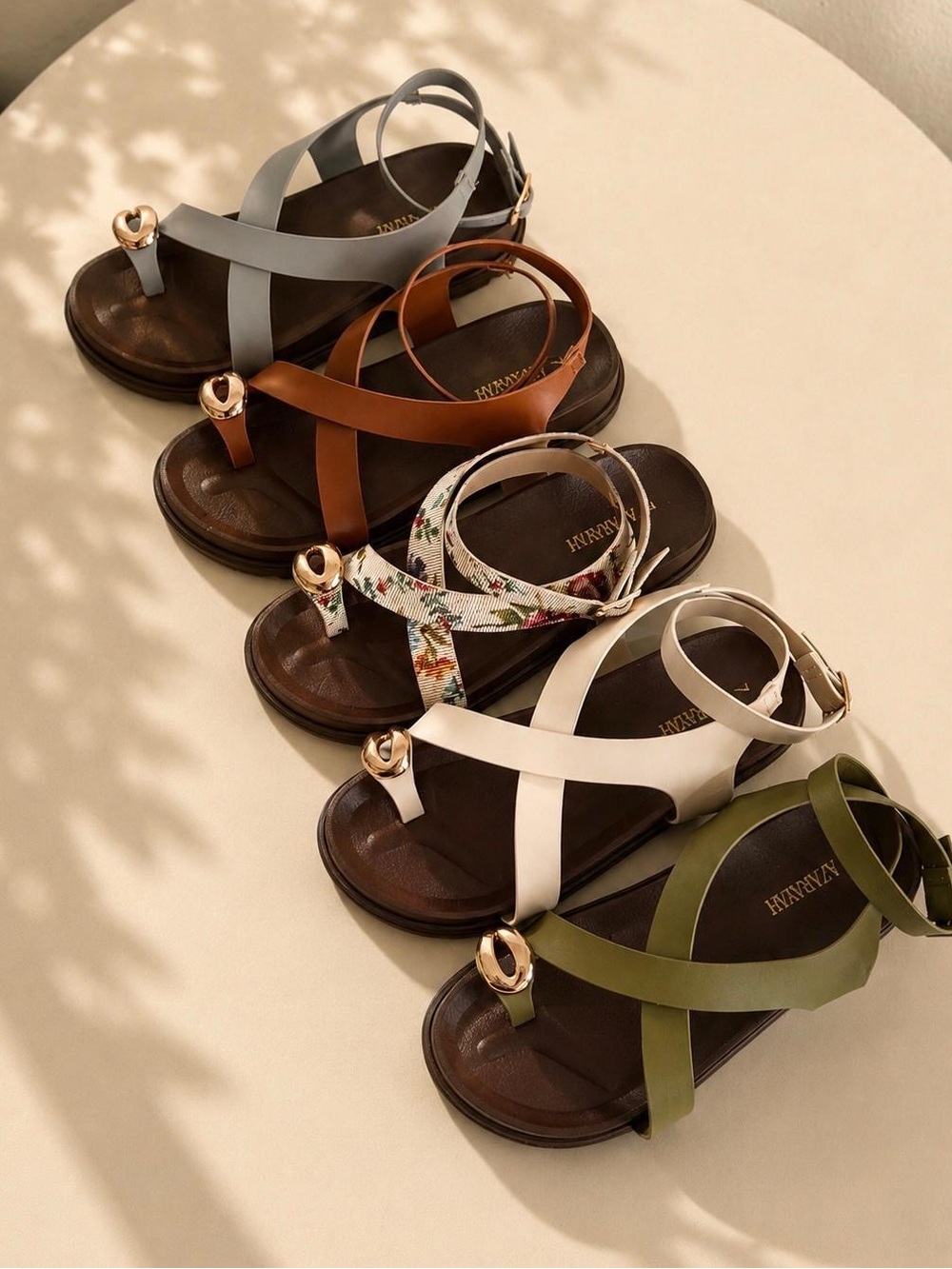 Elegant Blue Cross-Strap Ankle Sandals – Comfortable Toe Ring Flat Sandals - Picture 2 of 4